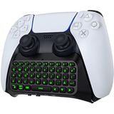 MoKo Groen toetsenbord met achtergrondverlichting voor PS5-controller, PS5 draadloos minitoetsenbord, chatpad voor Playstation 5-controller, toetsenbord, ingebouwde luidspreker met 3,5 mm audio-aansluiting voor berichten en livechat in games, zwart