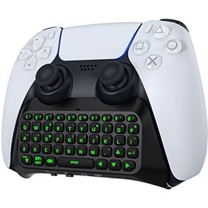 MoKo Groen toetsenbord met achtergrondverlichting voor PS5-controller, PS5 draadloos minitoetsenbord, chatpad voor Playstation 5-controller, toetsenbord, ingebouwde luidspreker met 3,5 mm audio-aansluiting voor berichten en livechat in games, zwart