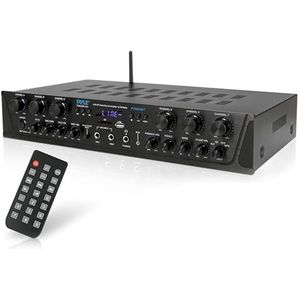 Pyle Draadloos Thuis Audio Versterker Systeem - Bluetooth Compatibele Geluids Stereo Ontvanger Versterker - 6-Kanaals 600 Watt Vermogen, Digitaal LCD, Hoofdtelefoonaansluiting, 6,35 mm Microfoon IN