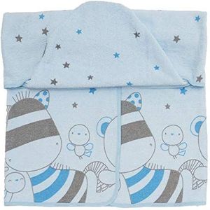 Ti TIN geborduurde babybadjas met capuchon en motief, zacht en absorberend, badstof, babyhanddoek met capuchon, 100% katoen, eenkleurig, 100x100 cm, blauw