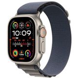 Apple Watch Ultra 2 (GPS + Cellular 49 mm) Smartwatch - Robuuste kast van titanium - Blauw Alpine‑bandje Large. Conditie bijhouden, nauwkeurige gps, actieknop, extra lange batterijduur, CO₂-neutraal