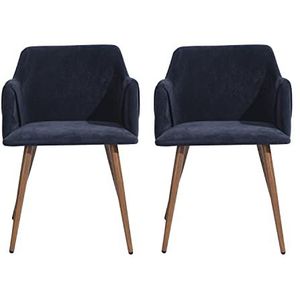 39F FURNITURE DREAM Set van 2 stoffen stoelen met armleuningen, dikke sponsstoel, moderne vrijetijdsstoel voor eetkamer, woonkamer, blauw, 53 x 57,5 x 75 cm