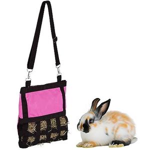 Relaxdays konijnen hooiruif, van stof, HxB 30 x 30 cm, hooizak voor cavia's, chinchilla's, mini hooinet, roze/zwart