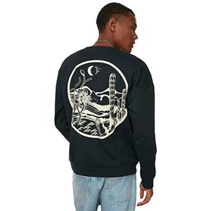 TRENDYOL MAN Katoenmix Sweatshirt - Marineblauw - Oversize XS Marineblauw, marineblauw, XS