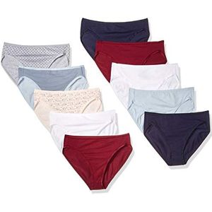 Amazon Essentials Women's Katoenen hoge onderbroek met pijpen (verkrijgbaar in grote maten), Pack of 10, Bloemenprint/Dunne streep/Stippen, 38