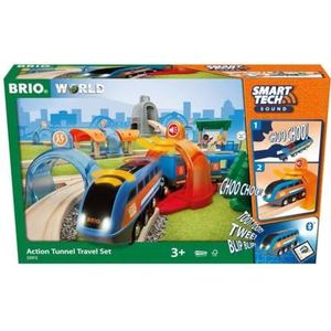 BRIO World 33972 Smart Tech Sound Action Tunnel Reisezug Set – Elektrischer Zug mit Schienen & Tunnel – Interaktives Spielzeug empfohlen ab 3 Jahren,Wit