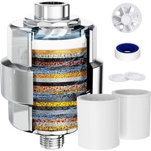 Douchefilter, EMBATHER 20-traps douchekopfilter voor hard water verwijderen chloor/fluoride/zware metalen, hoge output douche-onthardingsfilter voor haar, 2 patronen, gepolijst chroom