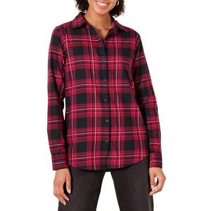 Amazon Essentials Women's Lichtgewicht geruite flanellen overhemd met klassieke pasvorm en lange mouwen, Zwart Roze Schotse ruit, L