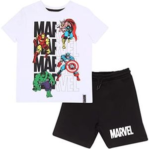 Marvel Comics 4 Ready For Action Shorts en t-shirt set, Kinderen, 104-170, White/Black, Officiële Koopwaar