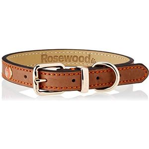 Rosewood Luxe lederen halsband, bruin, 14-18 inch