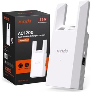 Tenda A18 Pro WiFi-repeater, wifi-signaalversterker AC1200 Mbps, dual band 5 GHz en 2,4 GHz, wifi-extender en access point, Gigabit poort, intelligente led, WPS, WPA3, app-besturing