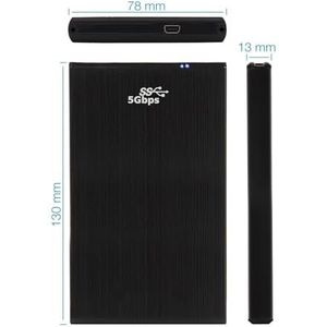 Externe behuizing TQE-2522B voor 2,5 inch harde schijf, 9,5 mm dikte, SATA-interface met USB 3.0-poort, biedt hoge overdrachtssnelheid, zwart, compact en robuust ontwerp, id