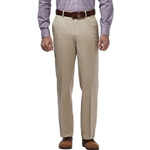 Haggar Mannen Premium No Iron Khaki Classic Fit Uitbreidbare Taille Platte Voorbroek (Regular en Big & Tall Maten), Kaki, 38W / 31L