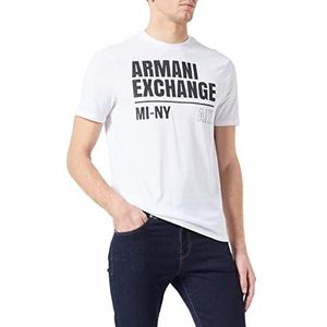Armani Exchange Heren ronde hals, maxi-logo op voorzijde T-shirt, wit, medium