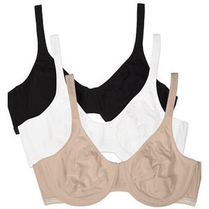 Fruit of the Loom Women's Cotton Stretch Extreme Comfort Bra, Black Hue/Sand/White, 36D
