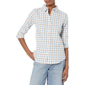 Amazon Essentials Women's Lichtgewicht geruite flanellen overhemd met klassieke pasvorm en lange mouwen, Blauw Rood Geruit, XL