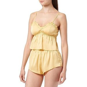 Clotth Dames sexy pyjama set met V-hals Ice Silk Ultra Short Open Umbilical Pyjama Jurk Shorts Set, Wood Yellow-m, M