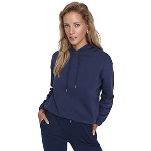Trendyol Effen regular sweatshirt met capuchon voor dames, Donkerblauw, S