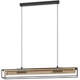 EGLO Hanglamp Nohales, 4-lichts pendellamp boven eettafel, langwerpige eettafellamp van metaal in zwart en messing, lamp hangend voor eetkamer, E27 fitting, 112 cm