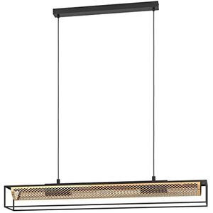 EGLO Hanglamp Nohales, 4-lichts pendellamp boven eettafel, langwerpige eettafellamp van metaal in zwart en messing, lamp hangend voor eetkamer, E27 fitting, 112 cm