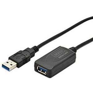 DIGITUS Actieve USB 3.0 verlengkabel - Repeater kabel - USB A male naar USB A female - 5 m - 5 Gbit/s - Plug & Play - Voeding via USB - Zwart