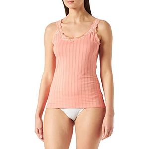 CALIDA Etude Toujours Tanktop voor dames, met Swiss+Cotton keurmerk, elegante krijtstreep look en delicate kant op de hals, Dahlia Coral, 44