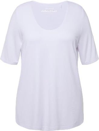 Ulla Popken - Shirt - Wit - Effen - Halve Mouw - Lange Pasvorm