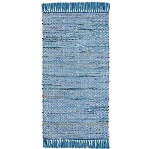 Wohnidee tapijt Frida katoen natuurlijke vezel handgeweven handgeweven tapijt blauw, 60 x 120 cm