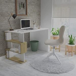 Homemania Patara bureau met planken, kantoor, studio, stuk - wit, eiken van hout, 120 x 60 x 75 cm