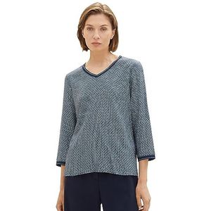 TOM TAILOR Damesshirt met lange mouwen en patroon, 32365 - Navy Geometrical Design, S