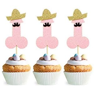 24 Pack Glitter Bachelorette Cupcake Toppers Met Mini Hoed Snor Cupcake Picks Bruids Douche Bachelor Verjaardagsfeestje Cake Decoraties Levert