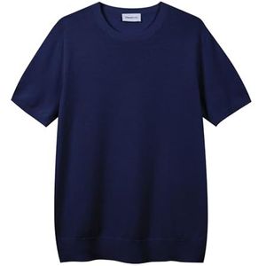 Diana Studio - Scheermt T-shirt voor heren, 100% katoen, licht, extra gedraaid, korte mouwen, casual pasvorm, Blauw Navy, S