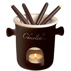 Excelsa Chocolate Chocolate Chocoladefondue 7-delig, roestvrij staal, bruin, 12 x 12 x 13,5 cm, 7 stuks