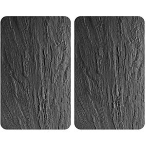 WENKO XL-fornuisafdekplaat universele leisteen, set van 2, kookplaatafdekking en glazen snijplank voor alle soorten fornuizen, gehard glas, 40 x 52 cm, zwart (glanzend zwart)