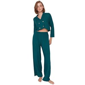 Trendyol Vrouwen Vrouw Plain Geweven Pyjama Set (Pack van 2), Turkoois, 66