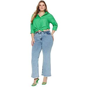 Trendyol Vrouwen hoge taille brede pijpen plus grootte jeans, lichtblauw,44, Lichtblauw