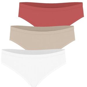 Athena Ecopack, set van 3 damesslips, lingerie, wit/huid-koraal, S