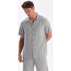 Dagi Grey Fashion Woven Regular Viscose Short Sleeve Shirt Collar Shirt, Grijs, XL, grijs, XL