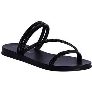 DON ALGODON Zomersandalen voor dames, comfortabele teenslippers voor strand, zwembad en wandelingen, Zwart, 37 EU