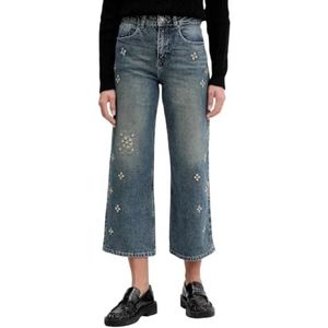 Culotte - Effen - Lange Jeans Culotte - Met Wassingseffect en Spiegels