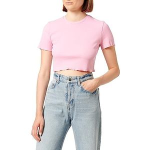 Koton Vrouwen Crew Neck Short Sleeve Ribbed Crop T-shirt, roze (284), XS