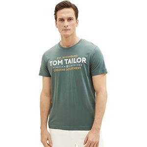 TOM TAILOR Heren T-shirt met logo-print, 19643 - Green Dust, S