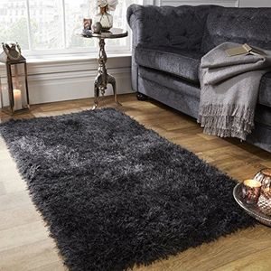 Wollig tapijt Sienna 5 cm breed en getuft - grijs antraciet, 120 x 170 cm