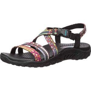 Skechers Reggae Sew Me Boho Damesslipper met geweven bandjes en slingback, Zwart Multi, 36 EU