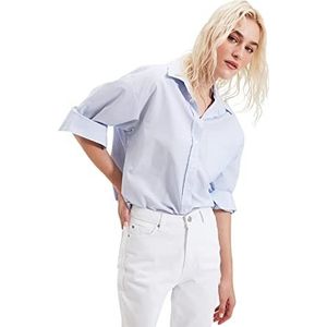 Trendyol Dames Light Stripes Boyfriend Shirt, Clear Blue, 34
