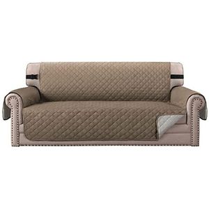 BellaHills Bankhoezen, 4-zits waterbestendige bankhoezen, meubelbeschermers voor huisdieren/kinderen, zacht, dik gewatteerd, veilig, met antislip band (Extra grote bank, Taupe/Beige)