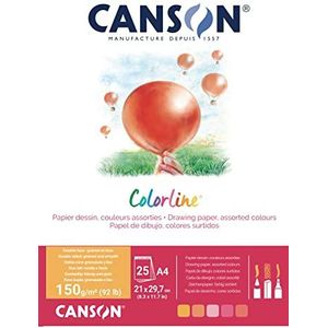 Canson ColorlineA4 Blok, 25 vellen, 150 g/m², verschillende kleuren, geel/roze/rood