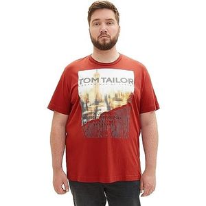TOM TAILOR Heren T-shirt met fotoprint van katoen, 14302-velvet rood, 4XL, 14302-fluweel rood, 4XL