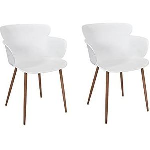 HOME DECO FACTORY HD7298 – set met 2 stoelen in Scandinavische zitting, fauteuil, woonkamer, eetkamer, contrasterende poten, metaal, wit, hout, 62 x 82 x 54 cm