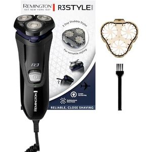 Remington Elektrisch Roterend Scheerapparaat Voor Heren [Droog Scheren] R3 (Met Snoer, Pop-up Detailtrimmer + Trimmer voor lang haar + 3-dagen Baard Styler Opzetstuk) Shaver R3002